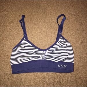 BLUE & WHITE STRIPE VSX VICTORIAS SECRET SPORTS BRA SEAMLESS